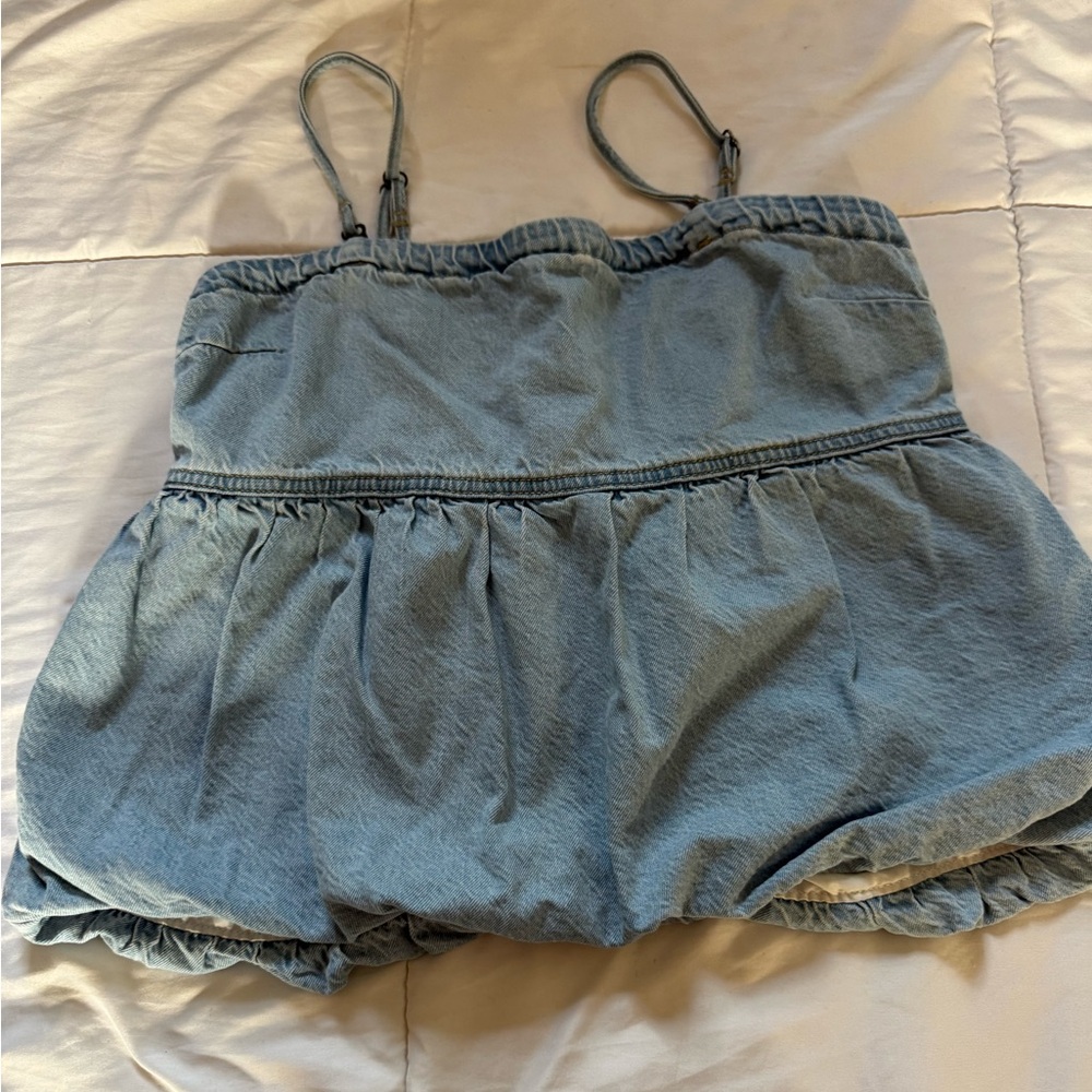 American Eagle Light Denim Blue Smocked Romper